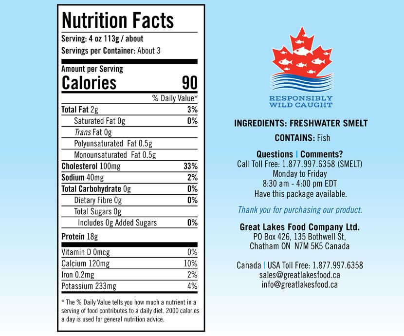 Nutritional Facts for Smelt Fillets